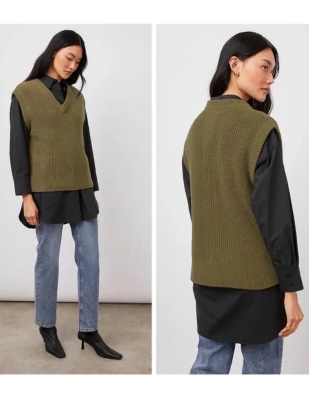 Rails Chandler Olive Ribbed V-Neck Sleeveless Sweater Vest Sz Large
